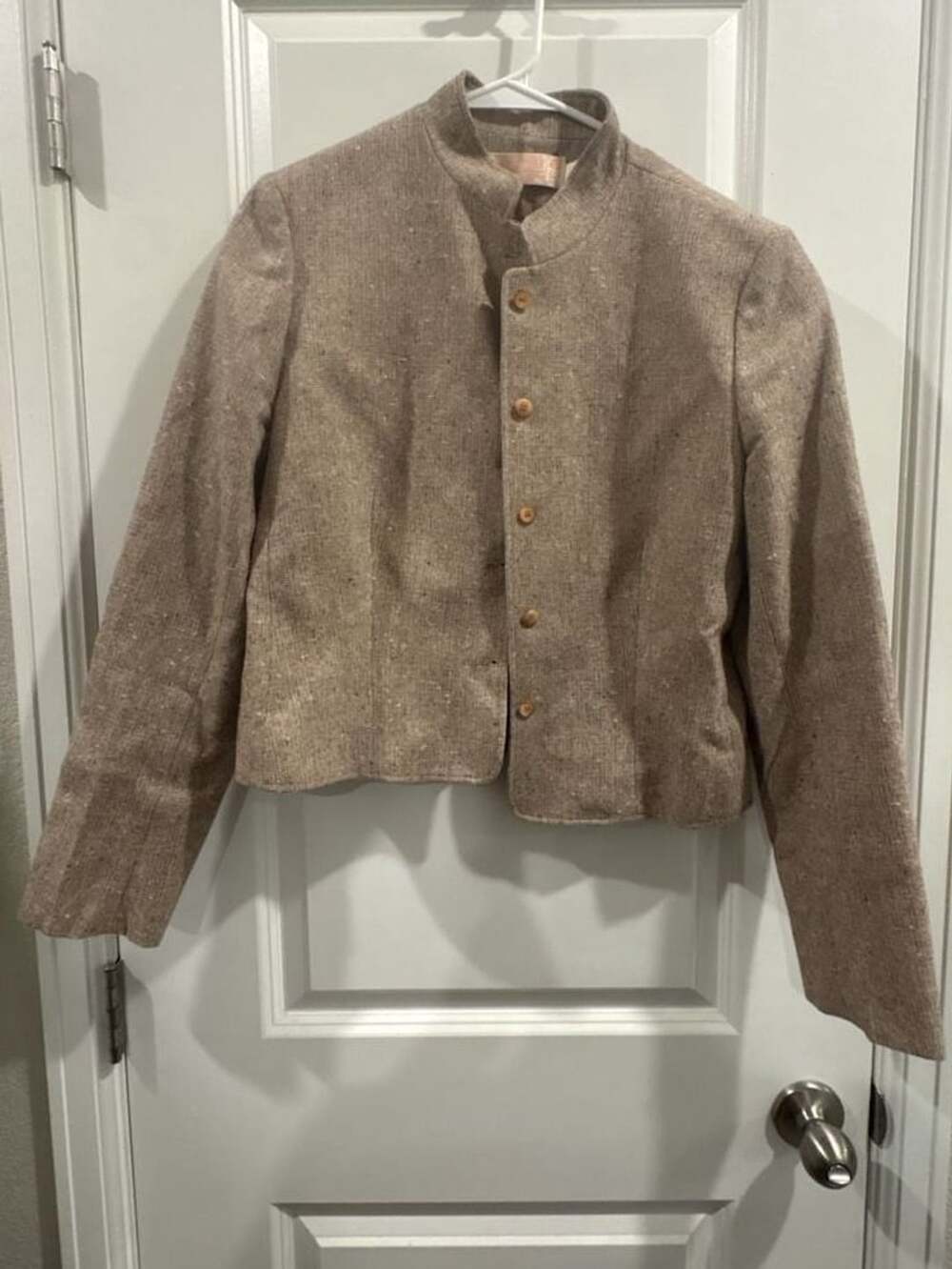 Vintage Pendleton Pure Virgin Wool Brown Tweed Stand Collar Jacket Size 14